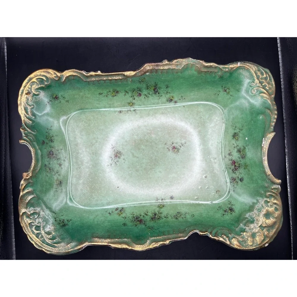 Antique Goodwins Majolica Green Rectangular Serving Tray Early 1900s 12x9